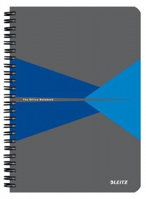 Spirálfüzet, A5, kockás, 90 lap, laminált karton borító, LEITZ "Office", szürke-kék