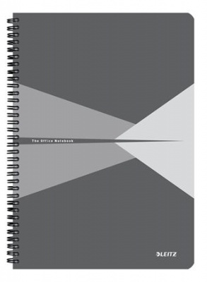 Spirálfüzet, A4, vonalas, 90 lap, laminált karton borító, LEITZ "Office", szürke