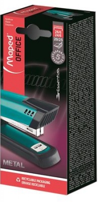 Tűzőgép, 24/6, 26/6, 20 lap, MAPED "Essentials Half-Strip", türkiz