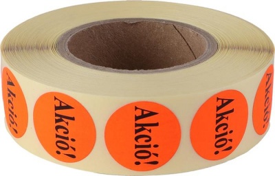 Etikett, 20 mm kör, "AKCIÓ" felirattal, 1000 etikett/tekercs, piros