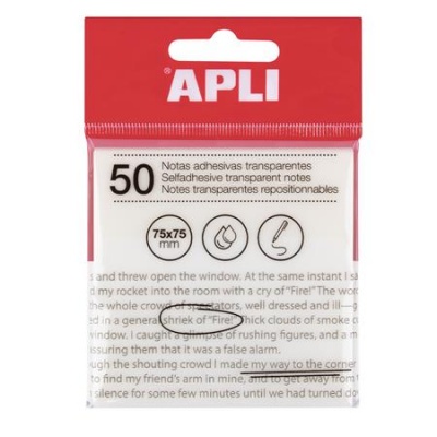 Öntapadó jegyzettömb, átlátszó, vízálló, 75x75 mm, 50 lap, APLI, víztiszta