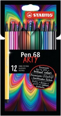 Filctoll készlet, 1 mm, STABILO "Pen 68 ARTY", 12 különböző szín
