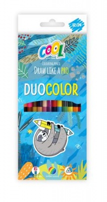 Színes ceruza készlet, háromszögletű, kétvégű, COOL BY VICTORIA "Duocolor", 24 különböző szín