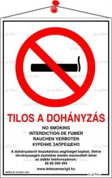 Információs tábla, 21x30 cm, többnyelvű, "Tilos a dohányzás!"